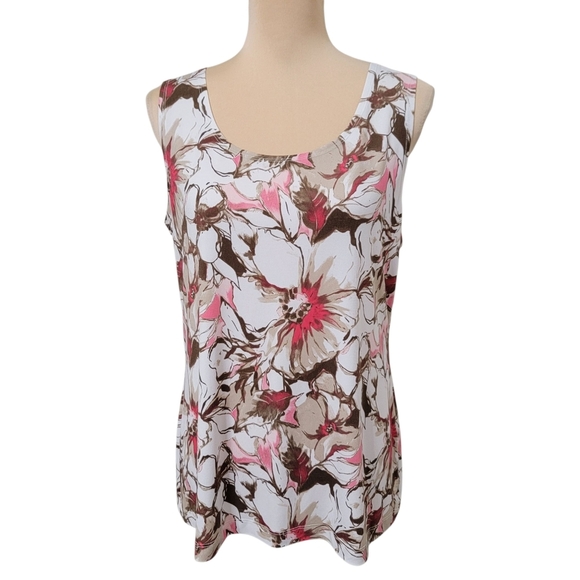 Chico's Tops - Easywear by Chico's Size 1 (M/8) White Brown and Pink Floral Sleeveless Top